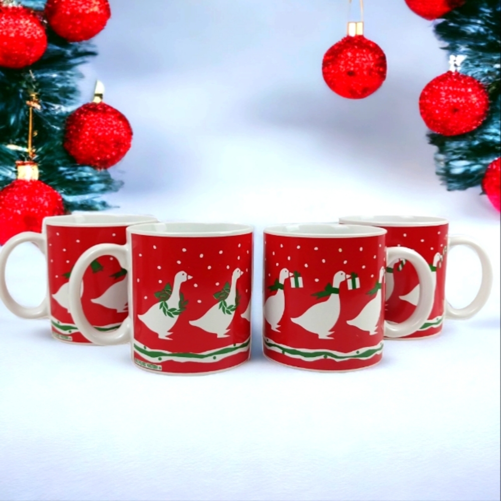 Vintage Dayton Hudson Christmas mugs set of 4 ducks 1987 Boundary Waters